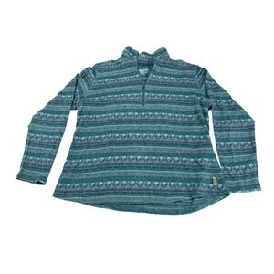 Woolrich Womens Quarter Zip Pullover Sweater Teal Geometric Cotton 7344 ALM L